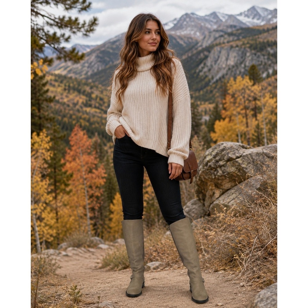Aerosoles Comfort Ballie Boots Size 9.5 Beige Knee High Stretch Equestrian‎ Boho
